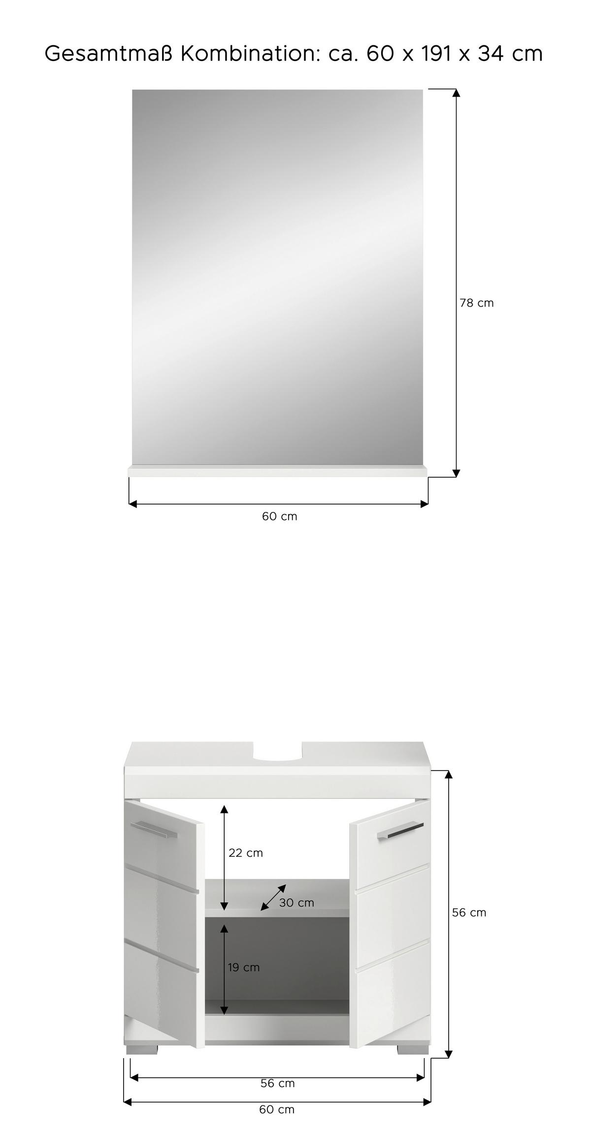 Badezimmer Scout Weiß B: 60 Cm - Weiß Hochglanz/Silberfarben, MODERN, Glas/Holzwerkstoff (60cm) - MID.YOU