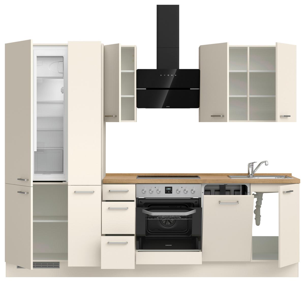 Kuchyňská linka 270 cm, magnólia supermatná - barvy dubu/magnolie, Moderní, kov/kompozitní dřevo (270cm) - Nobilia