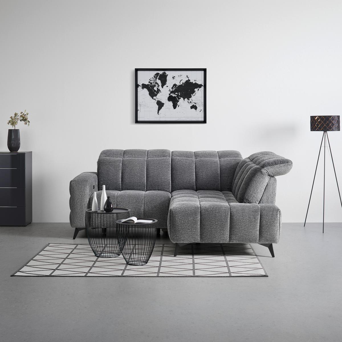 Rohová sedačka PARIS, pravá, tmavě šedá, el.relax.funkce - černá/tmavě šedá, Konvenční, kov/dřevo (215/182cm) - Mömax