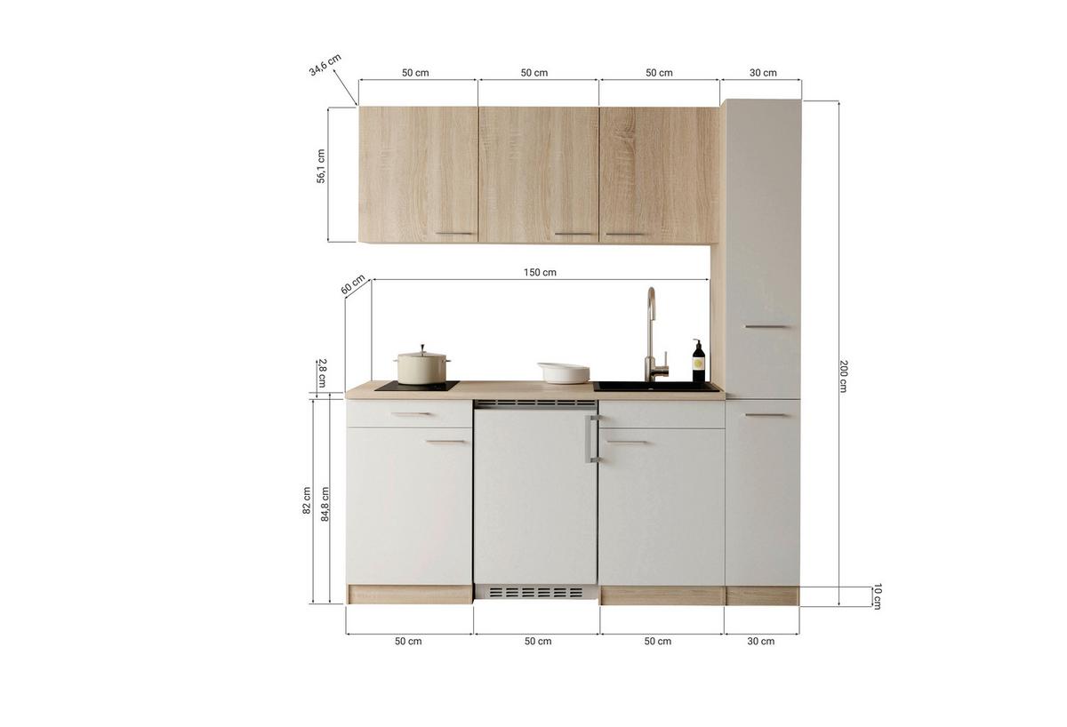 KÜCHENBLOCK Ingrid, Schwarz B: 180 cm - Eichefarben/Schwarz, Design, Holzwerkstoff (180cm) - Respekta