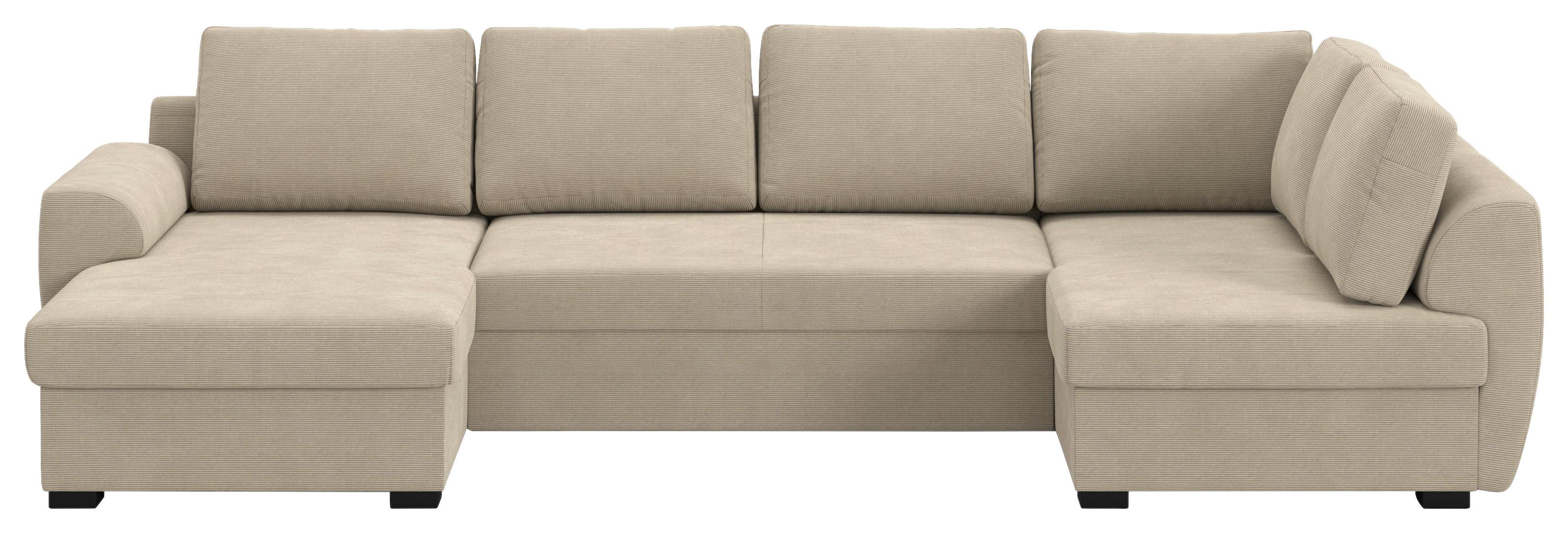 Wohnlandschaft m. Bettfunktion Cord braun, B: 327cm - Schwarz/Braun, Trend, Textil (154/327/86cm) - MID.YOU