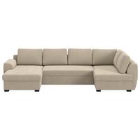 Wohnlandschaft m. Bettfunktion Cord braun, B: 327cm - Schwarz/Braun, Trend, Textil (154/327/86cm) - MID.YOU