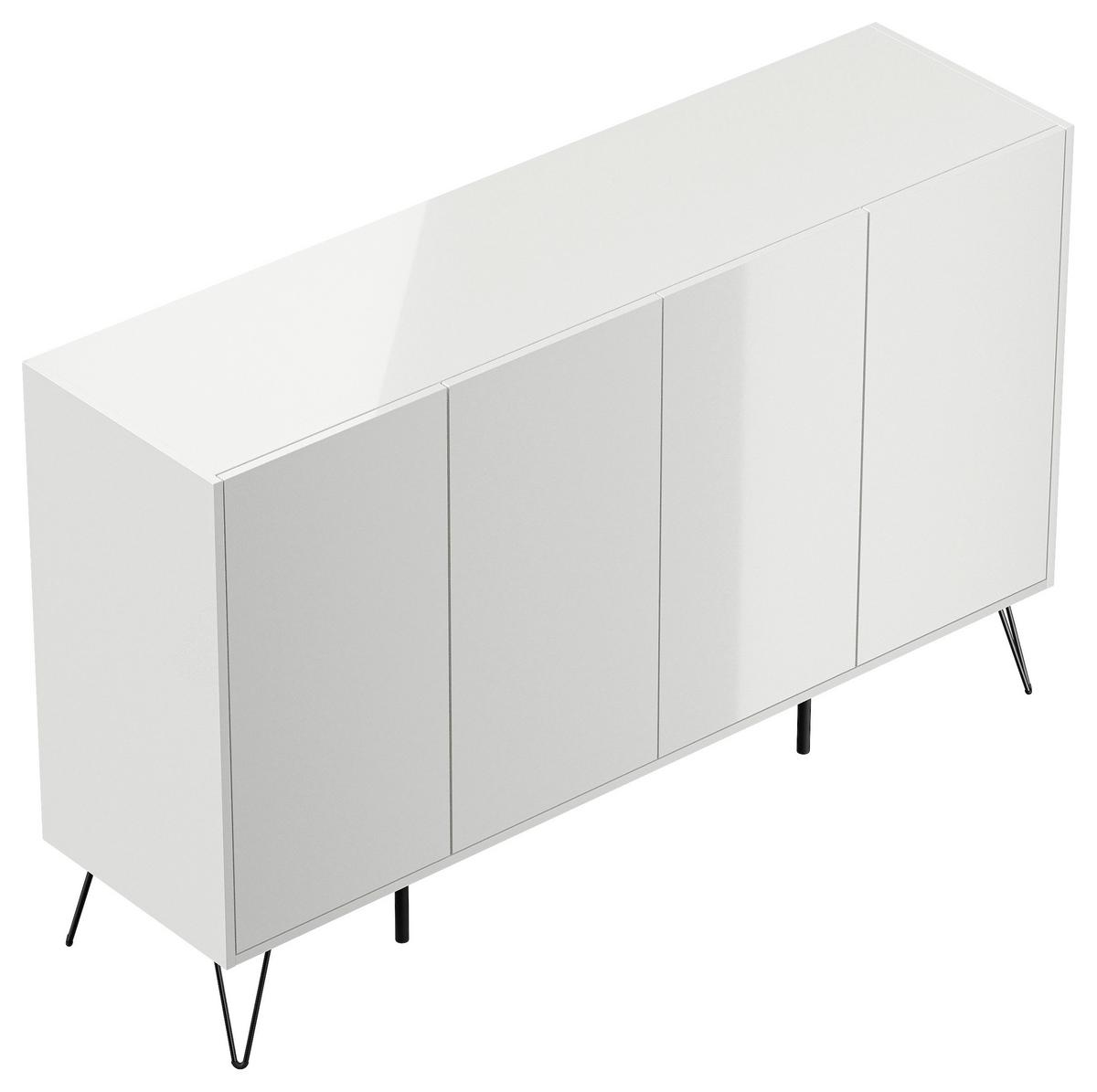 Sideboard Posseik Industrial Weiß B: 155 Cm - Weiß Hochglanz/Schwarz, Design, Holzwerkstoff (155/93,6/42cm) - P & B