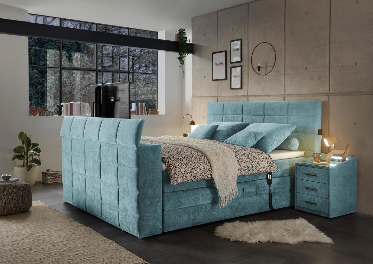 Boxspringbett Mit Topper 180x200 Cm Denver - Petrol, KONVENTIONELL, Textil (180/200cm) - Carryhome