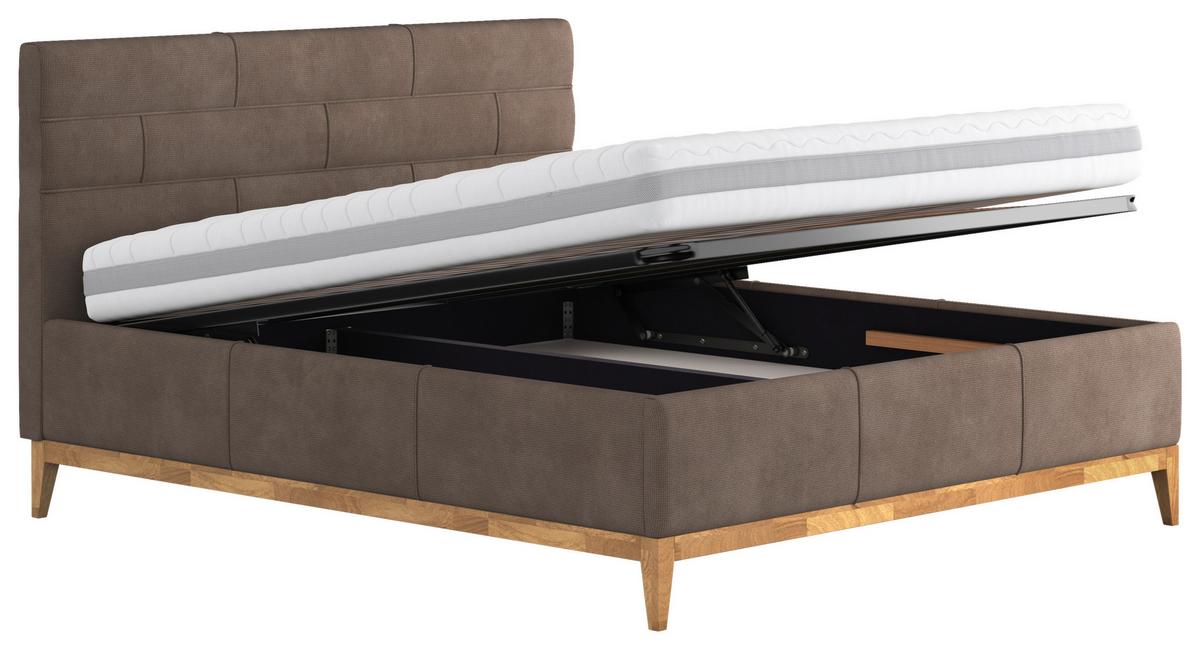 Polsterbett mit Bettkasten Jupiter 180x200 cm Taupe - Taupe/Eichefarben, MODERN, Holz/Holzwerkstoff (180/200cm) - MID.YOU
