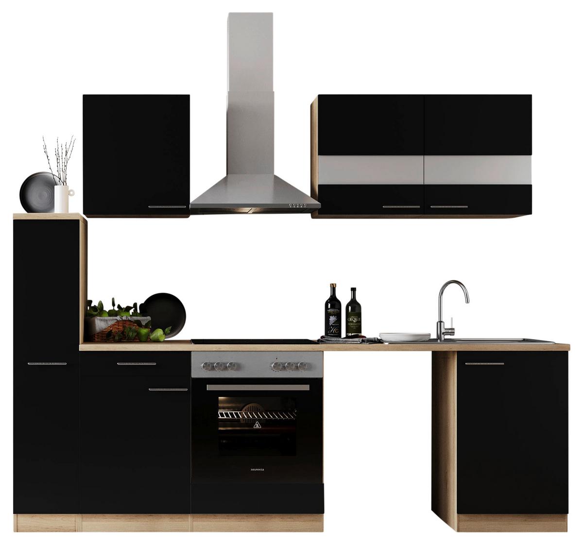 Küchenblock Merle Schwarz B: 250 Cm - Eichefarben/Schwarz, Basics, Glas/Holzwerkstoff (250cm) - Respekta