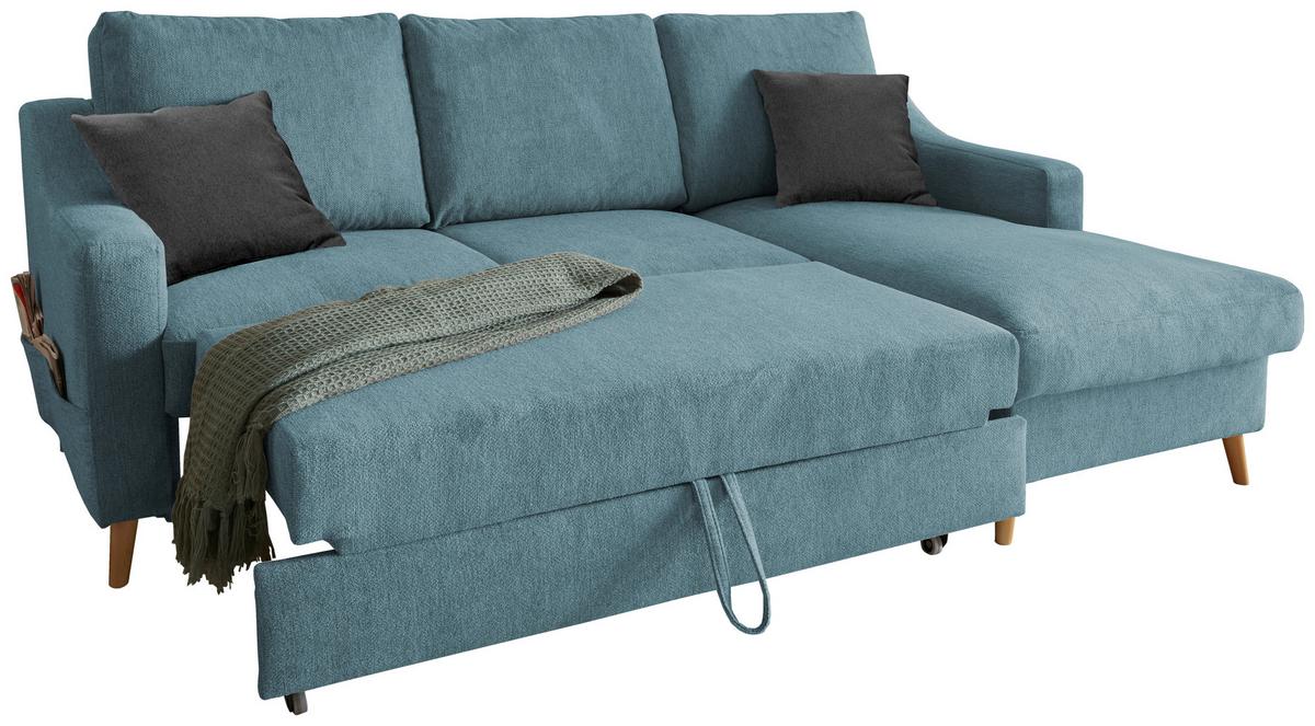 Ecksofa Valentina Blau S: 228/150 cm - Blau/Schwarz, Design, Textil (228/150cm) - MID.YOU