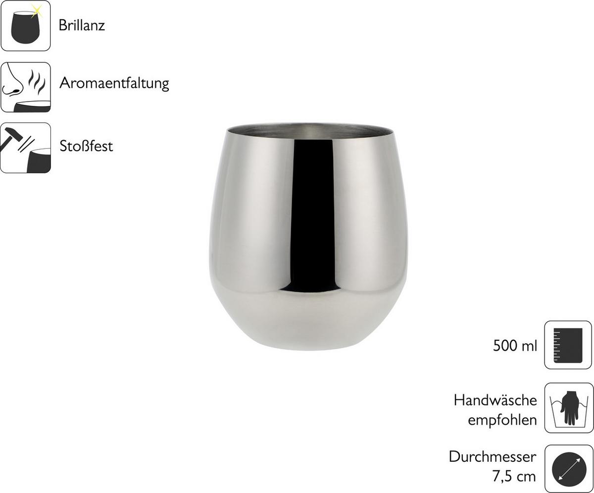 Wasserglas 6er-Set Je ca. 500 ml - Silberfarben, Trend, Metall (9,9cm) - Echtwerk