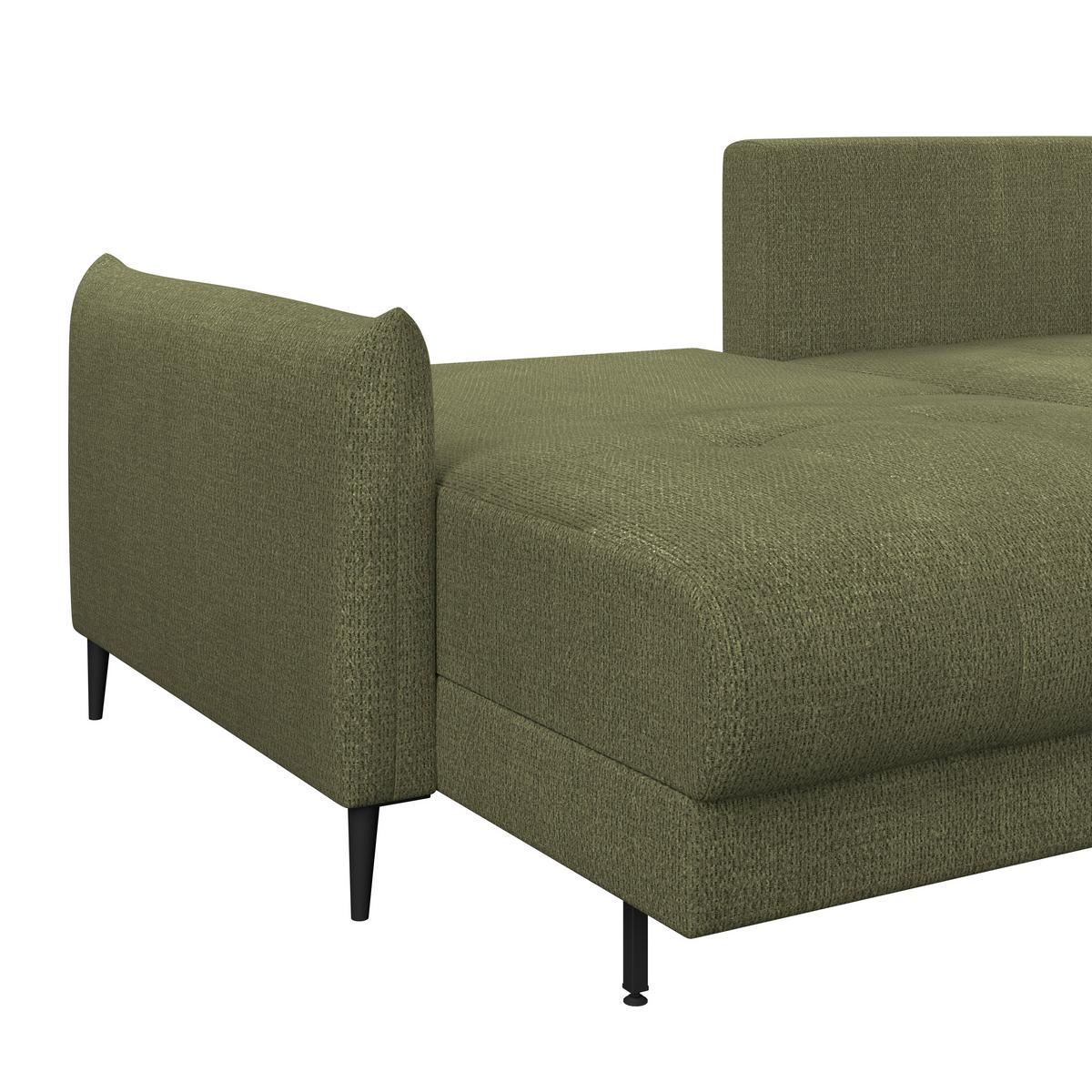 Ecksofa Polis Webstoff grün, 221x142cm - Schwarz/Grün, Trend, Textil (221/142cm) - Ondega