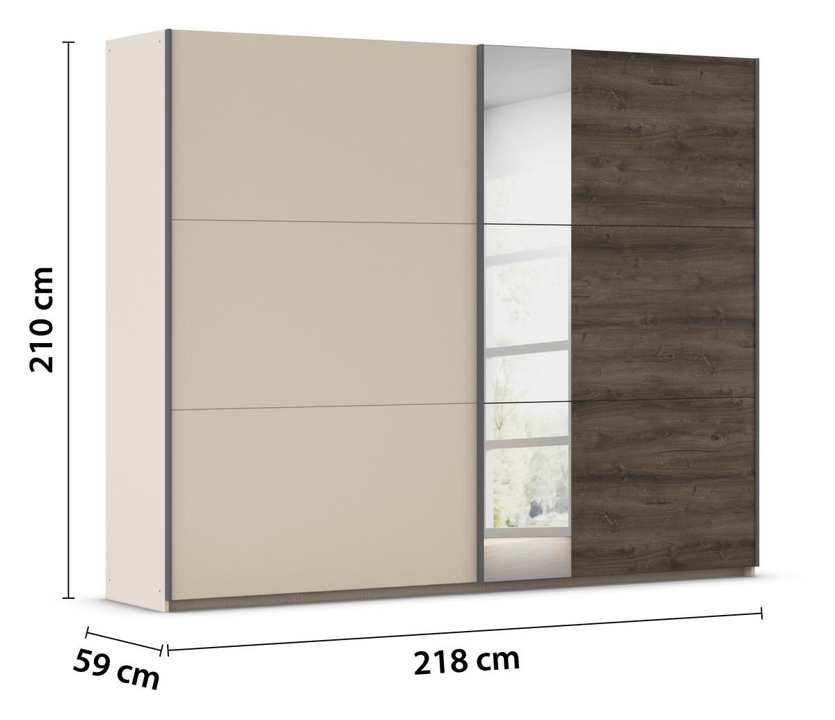 Tolóajtós Szekrény Sajo-Extra 261/210 Cm - Pezsgő/sötét tölgy, Trend, faalapú anyag (261/210/59cm)