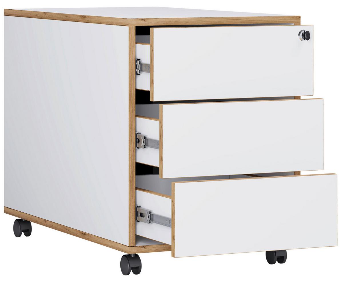 Container Salia Weiß, Honigeiche B: 42 cm - Honigeiche/Schwarz, Design, Holzwerkstoff/Kunststoff (42/50/70cm) - MID.YOU