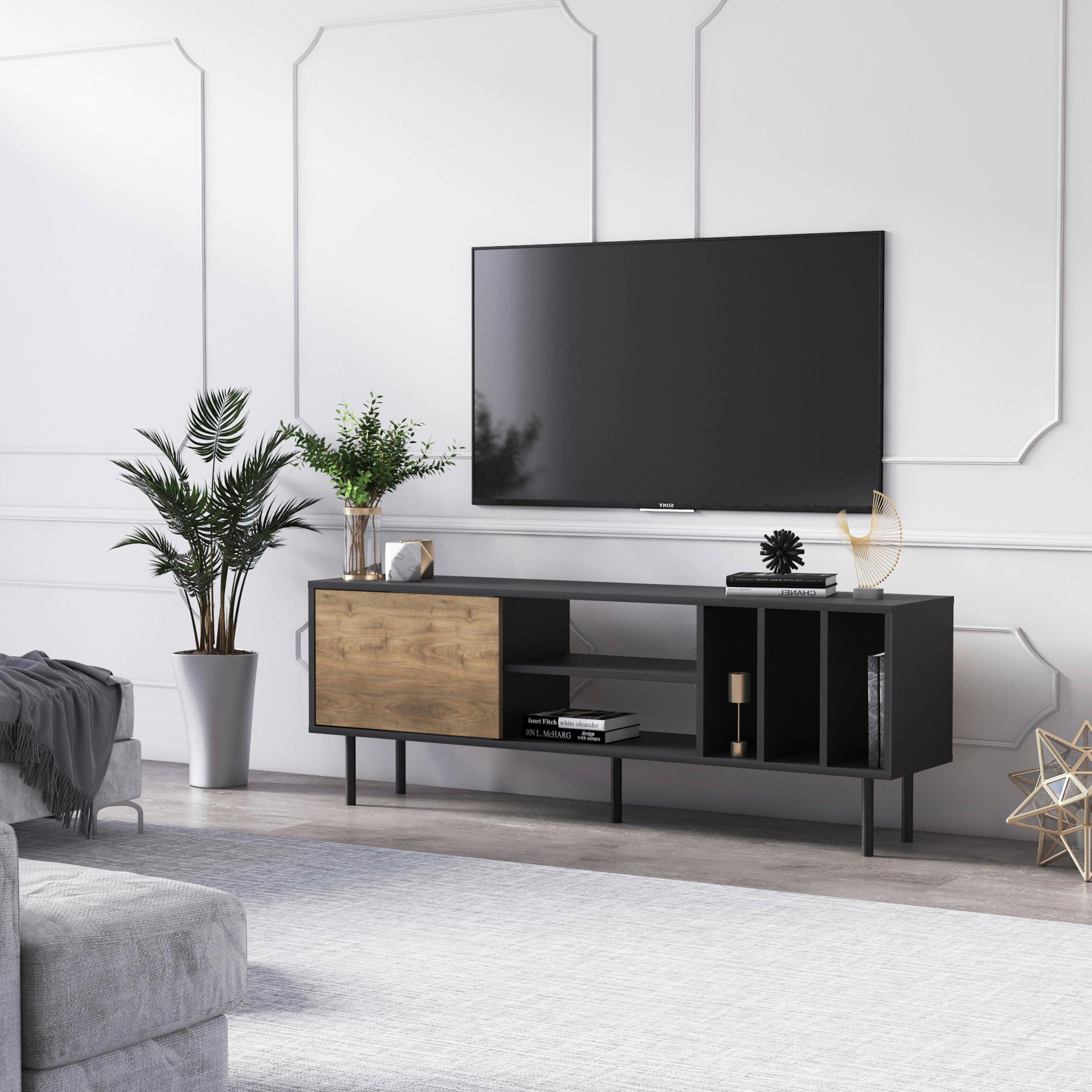 Lowboard Hera Tv-Schrank - Walnussfarben/Schwarz, Design, Holzwerkstoff (160/57/35cm) - Livetastic
