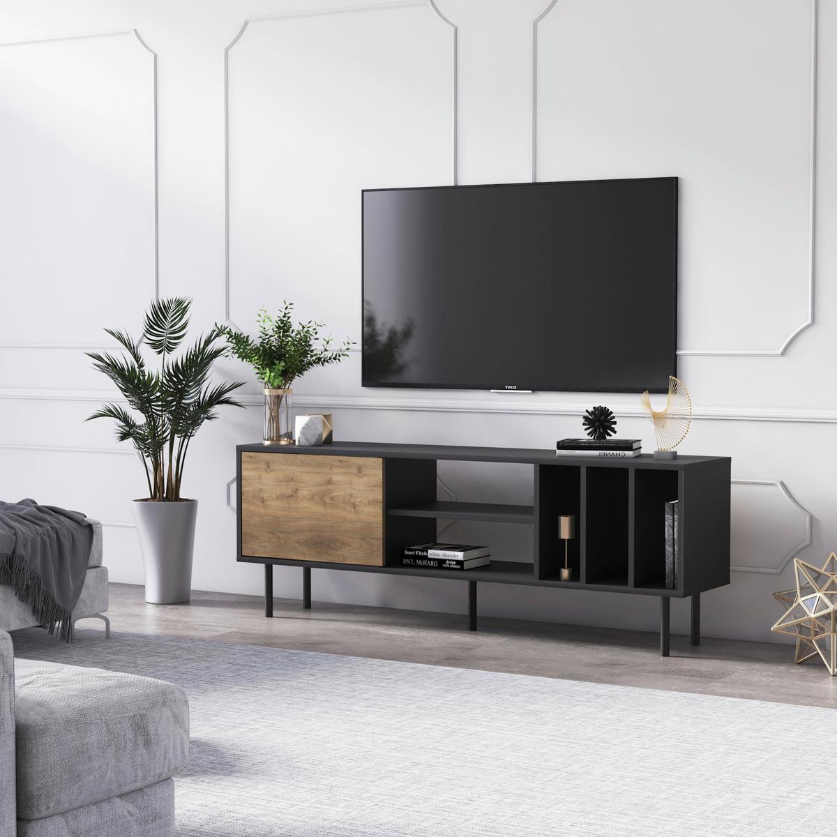 Lowboard Hera TV-Schrank - Walnussfarben/Schwarz, Design, Holzwerkstoff (160/57/35cm) - Livetastic