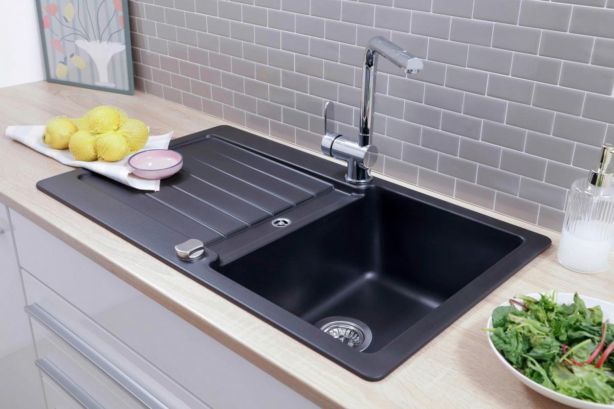 Spüle Austin Schwarz B: 86 cm - Schwarz, Design, Stein (86/21/50cm) - Respekta