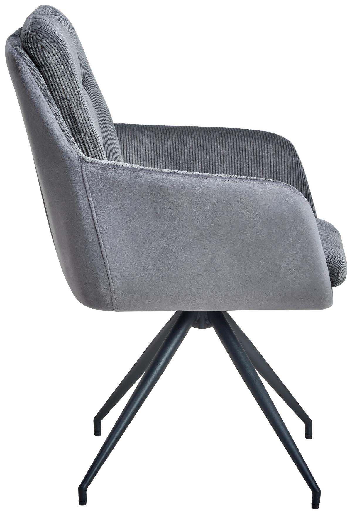 Armlehnstuhl Nizza Grau Gepolstert - Schwarz/Grau, LIFESTYLE, Textil/Metall (60/94/64cm) - MID.YOU