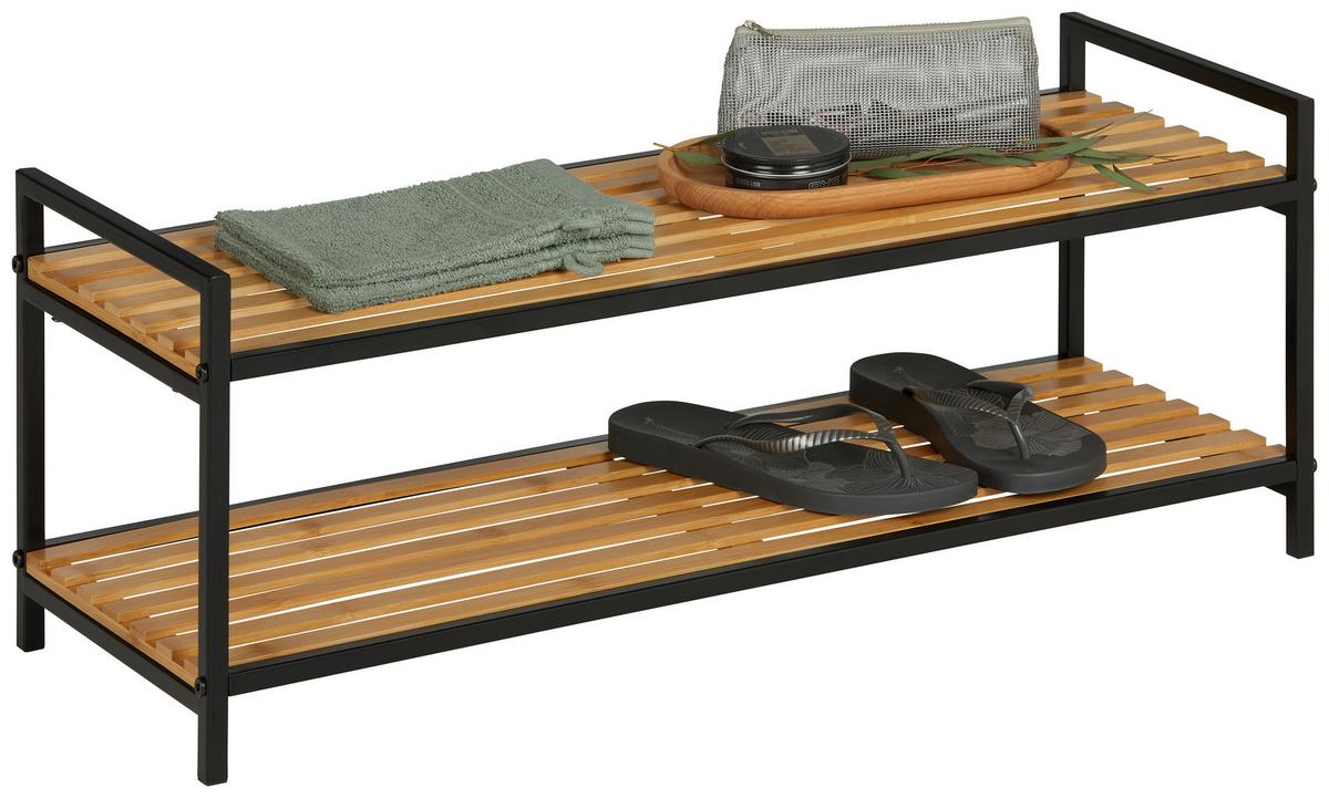 Regál na topánky AZRA II - čierna/prírodná farba, Modern, kov/prírodné materiály (70/32/30cm) - Mömax
