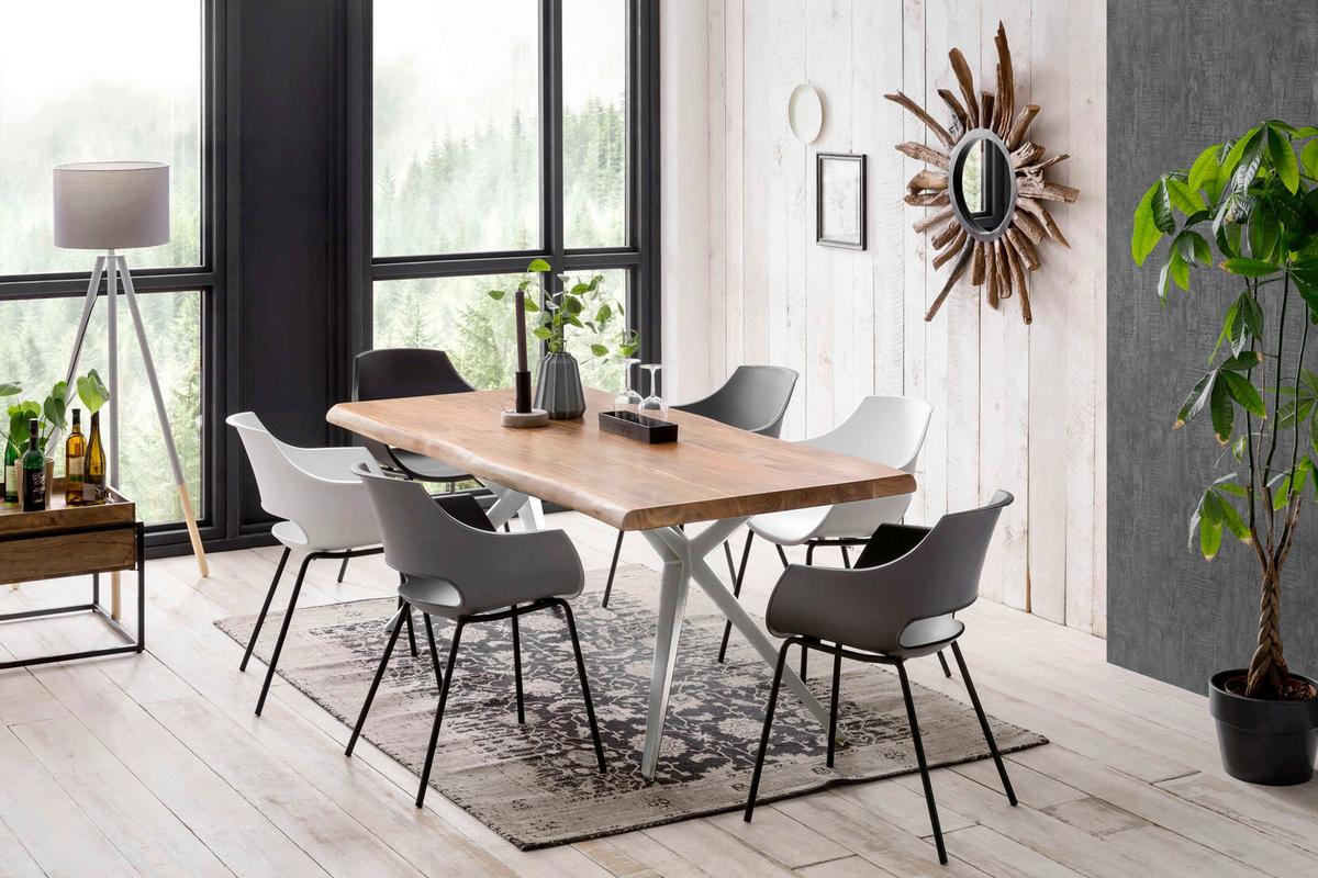 Esstisch Naturfarben /Silberfarben L: 160cm - Silberfarben/Naturfarben, MODERN, Holz/Metall (160/85/78,5cm) - MID.YOU