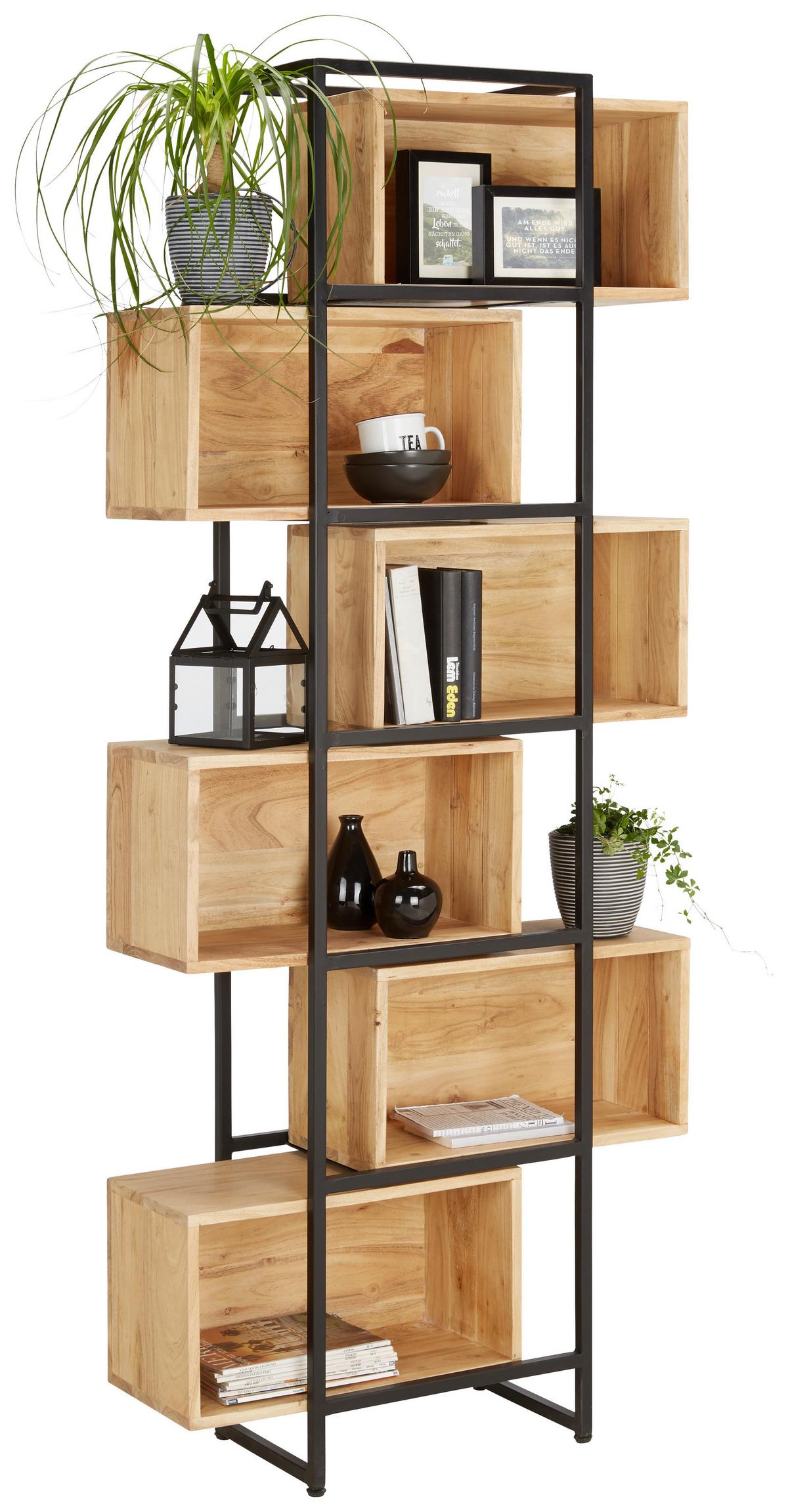 Regal lakovaný akácia masív - čierna, Lifestyle, kov/drevo (80/194/30cm) - Mömax