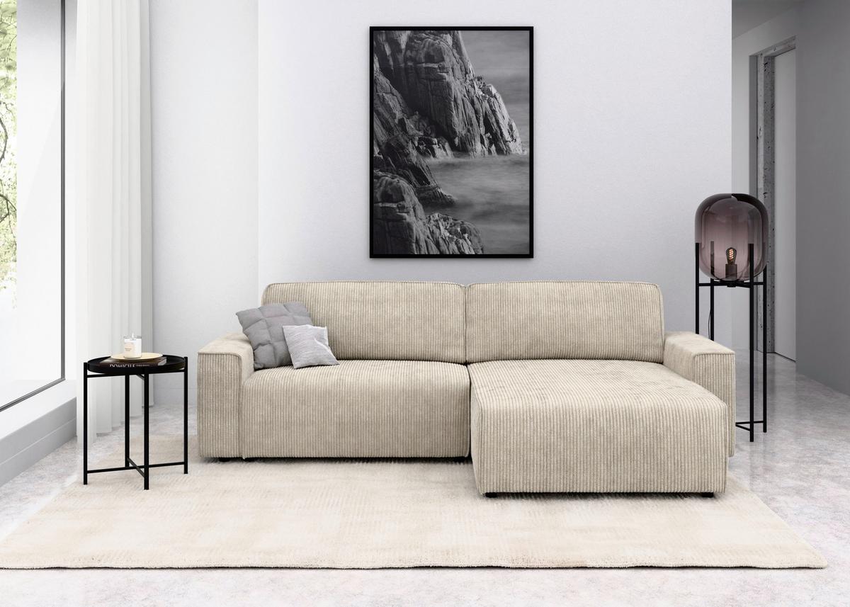 Ecksofa Chance, Creme S:265x164 cm - Creme/Schwarz, MODERN, Textil (265/164cm) - Trendmanufaktur