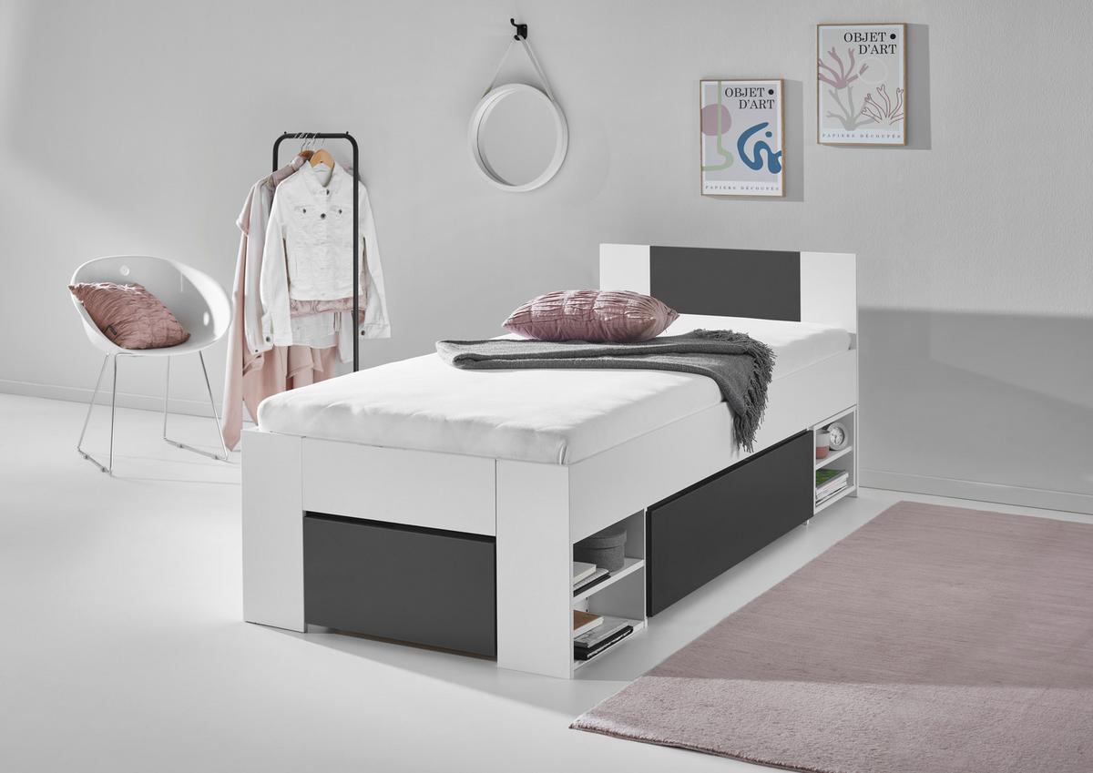 Ágykeret Azurro 90/200 Cm - antracit/fehér, Modern, faalapú anyag (90/200cm)