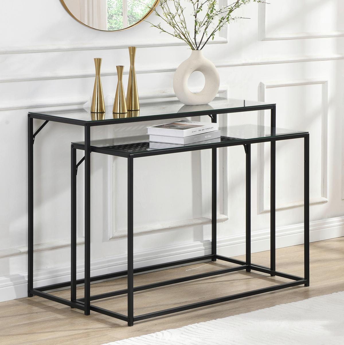 BEISTELLTISCHSET Schwarz B: 100 cm - Schwarz, Design, Glas/Metall (100/40/77cm) - MID.YOU