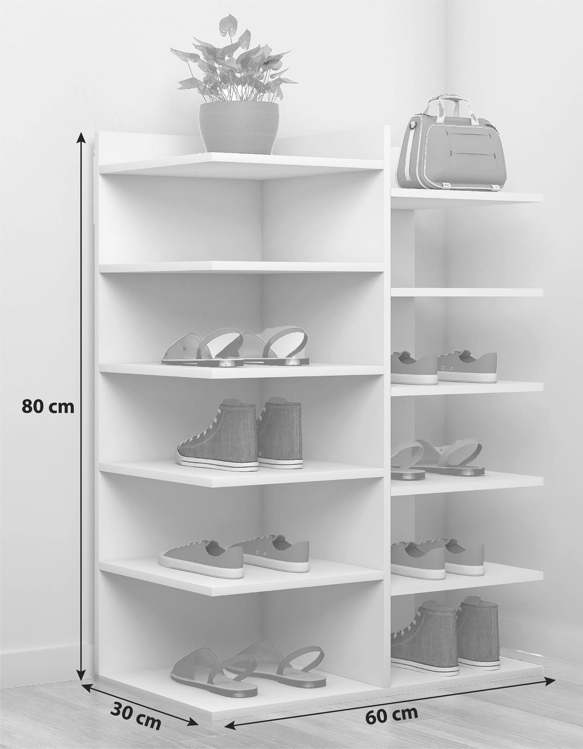 Schuhregal Enosa 12 Schuhpaare Weiß H: 80 Cm - Weiß, Basics, Holzwerkstoff (60/80/30cm) - MID.YOU