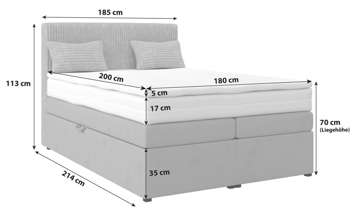 Boxspringbett mit Topper & Bettkasten 180x200 Rossa - Schwarz/Grün, MODERN, Holzwerkstoff/Textil (180/200cm)
