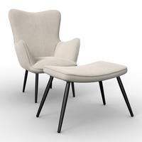 Kreslo s taburetkou AURORA, krémový menčester, max. 120 kg - čierna/krémová, Modern, kov/drevo (68/98/74cm) - Bessagi Home