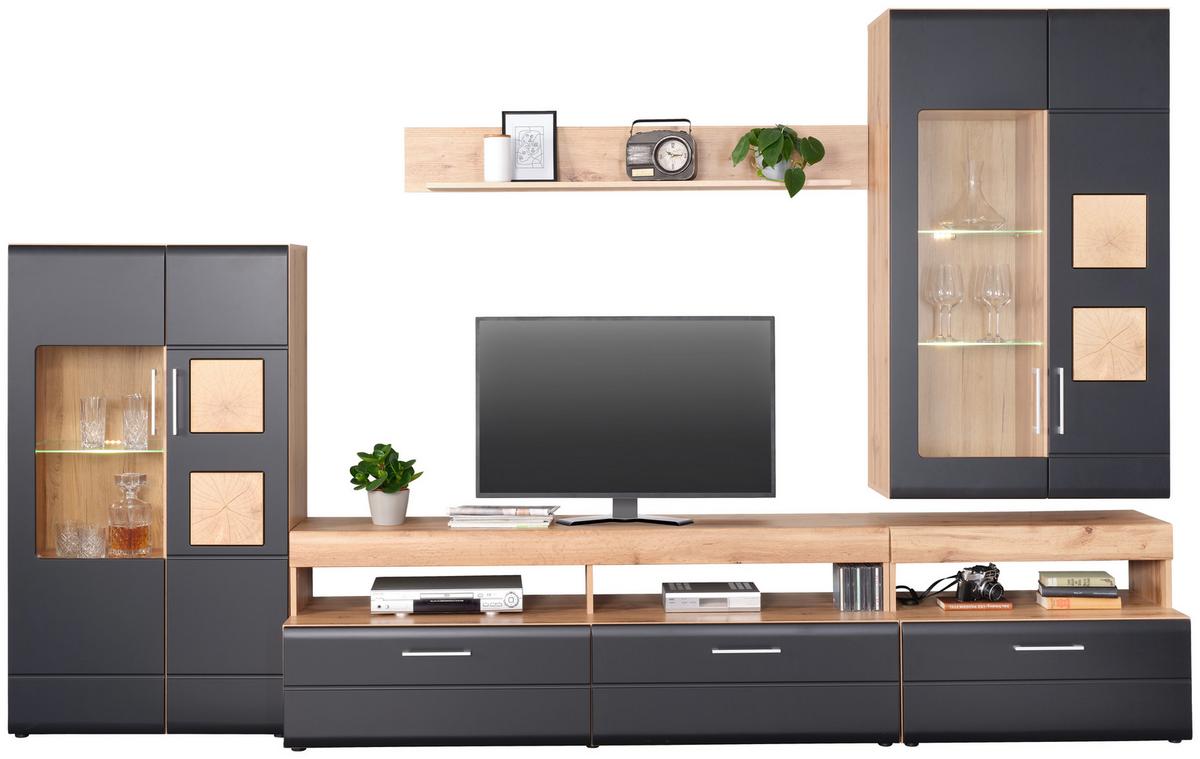 OBÝVACÍ STĚNA SONATE - černá/barvy dubu, Konvenční, kov/kompozitní dřevo (330/208/52cm) - Mömax