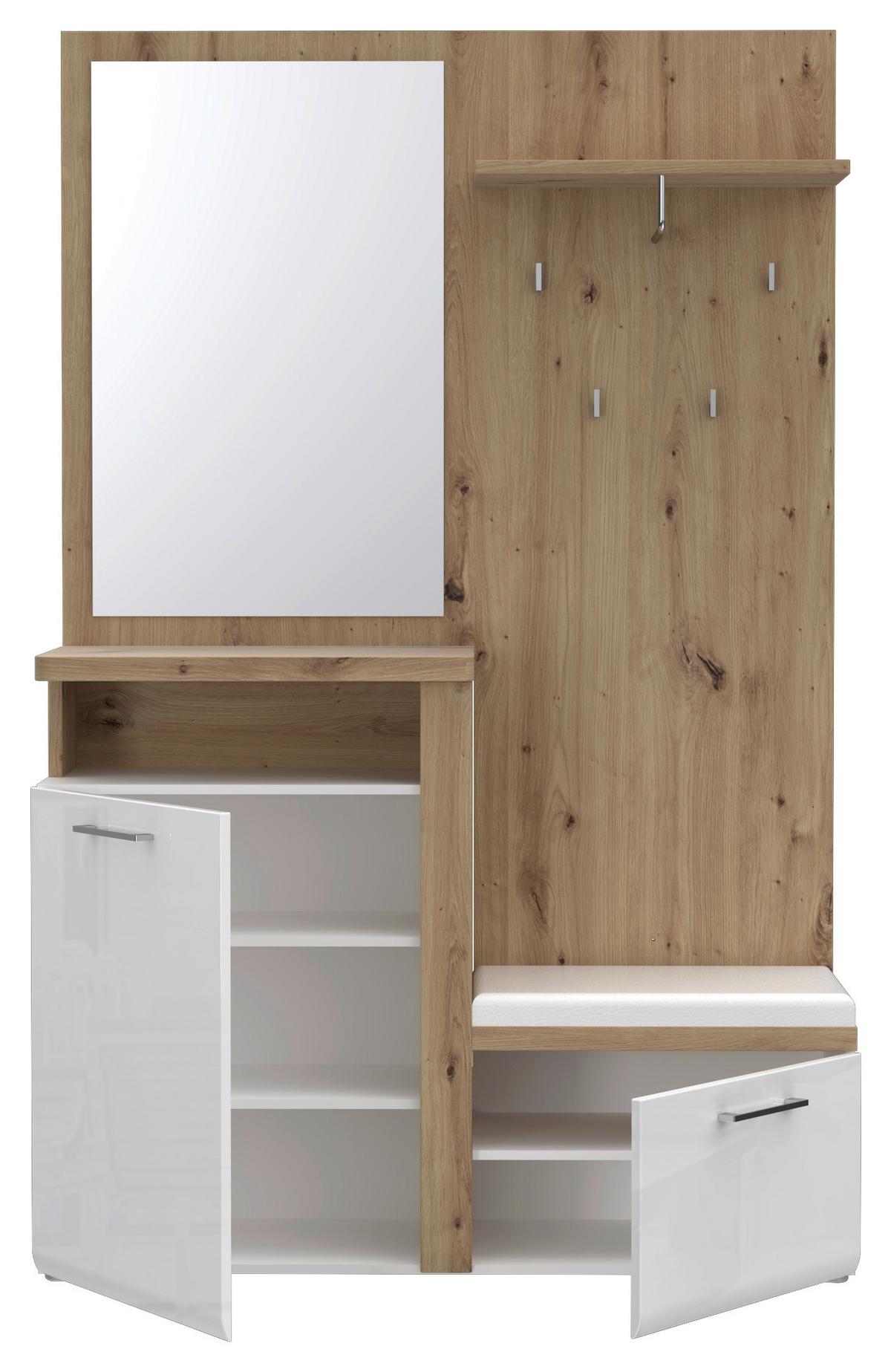 Garderobe Hud Weiß/Eiche Dekor B: 128,8 cm - Weiß/Eiche Artisan, MODERN, Holzwerkstoff (128,8/201/43,4cm) - MID.YOU