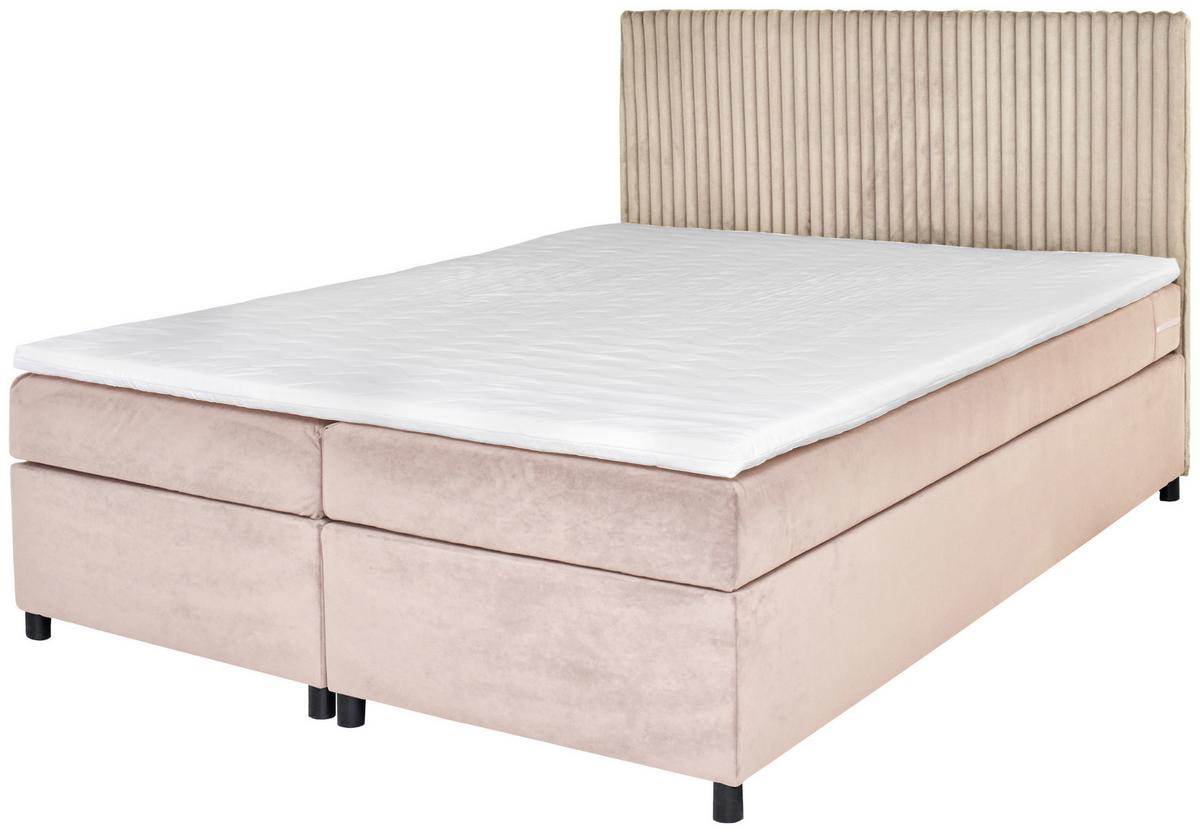 Boxbett Mit Topper 160x200 Cm Lilly - Beige/Schwarz, Basics, Holz/Textil (160/200cm) - Livetastic
