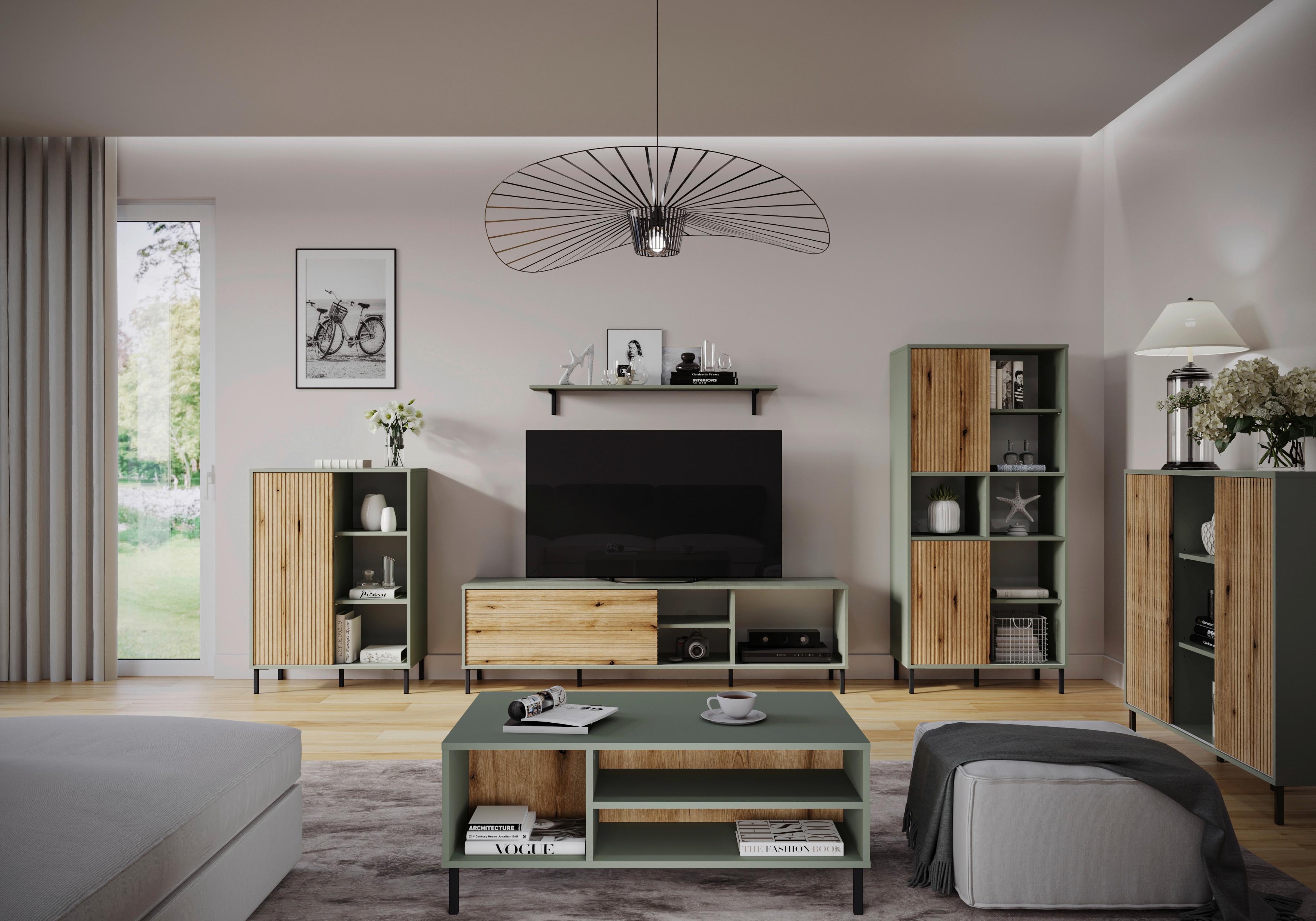 Kommode Pozzi Graugrün/eichefarben B: 78,2cm - Eichefarben/Schwarz, Trend, Holzwerkstoff (78,2/105,2/40cm)