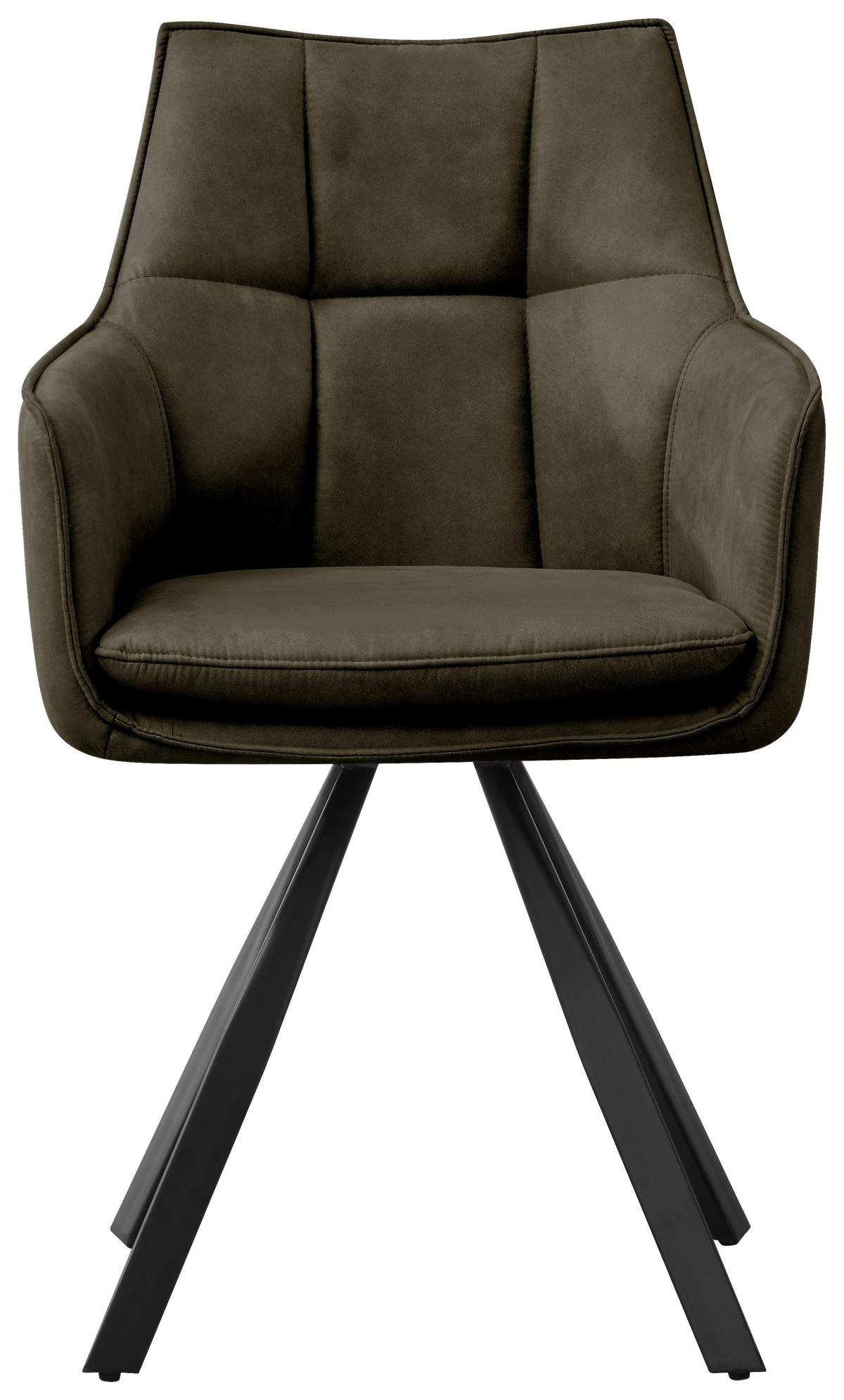 Armlehnstuhl Luna drehbar grün, B: 57cm - Schwarz/Grün, MODERN, Holz/Textil (57/90/62cm)