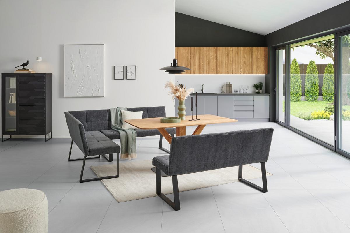 Eckbank Rico Dunkelgrau, Schenkel 152x191cm - Dunkelgrau/Schwarz, LIFESTYLE, Textil/Metall (152/191cm) - MID.YOU