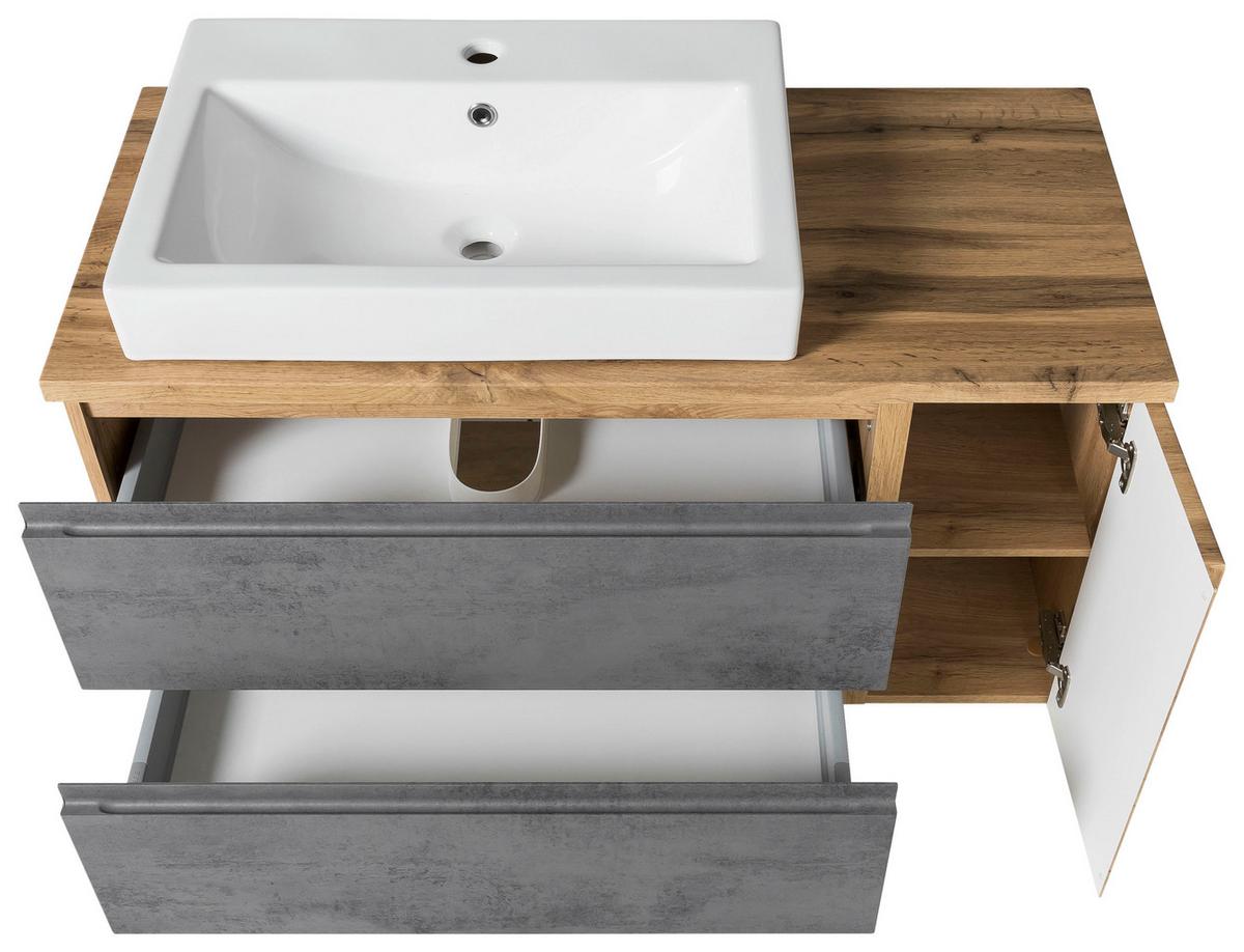 Waschbecken Mit Unterschrank Varese B: 105 Cm Grau - Eiche Wotan/Weiß, MODERN, Keramik/Holzwerkstoff (105cm) - Held