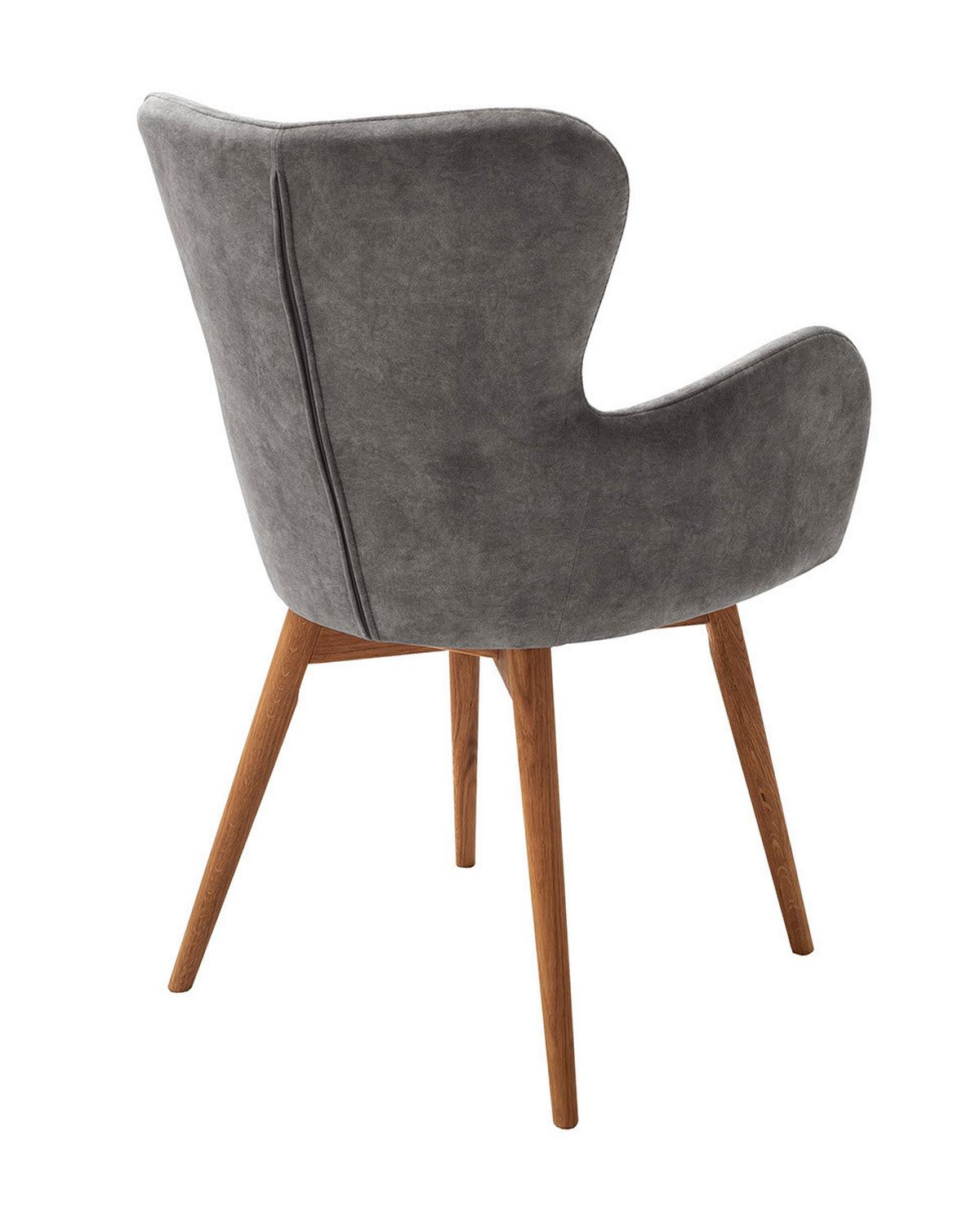 Armlehnstuhl Sarander Lichtgrau Echtholz-Beine - Wildeiche/Hellgrau, Basics, Holz/Textil (62/87/65cm) - MID.YOU