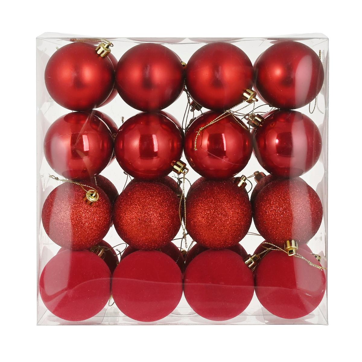 Vianočná guľa 32 ks/ bal - červená, Konventionell, plast (6cm) - Mömax