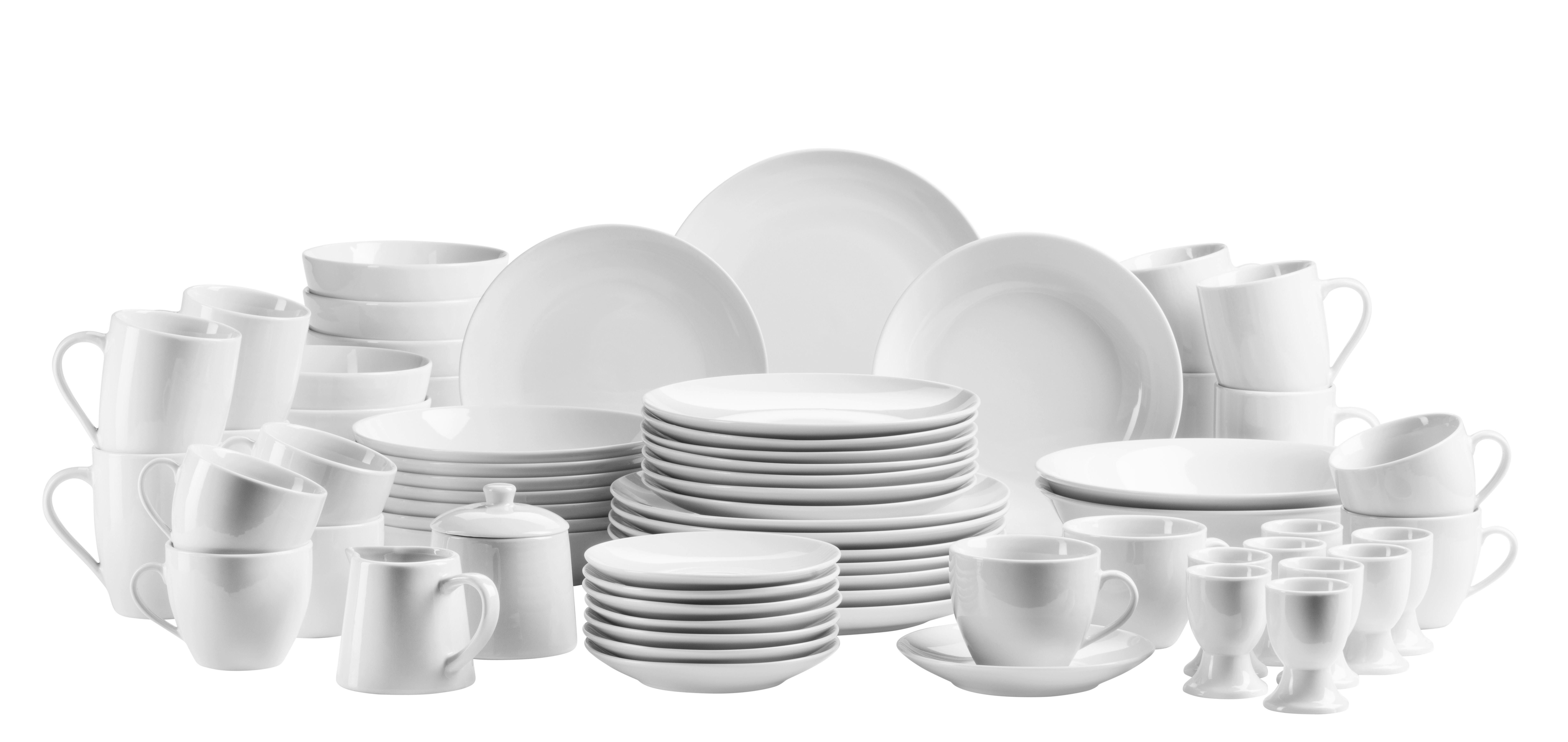 Kombiservice Keramik 8 Personen Geschirr Set Weiß - Weiß, Basics, Keramik - Mäser