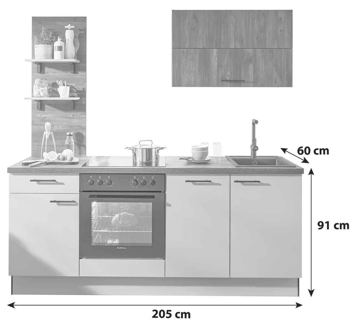 KÜCHENBLOCK PN105 / PN 100 - Eiche dunkel/Pastellblau, Basics, Holzwerkstoff (205cm) - Pino