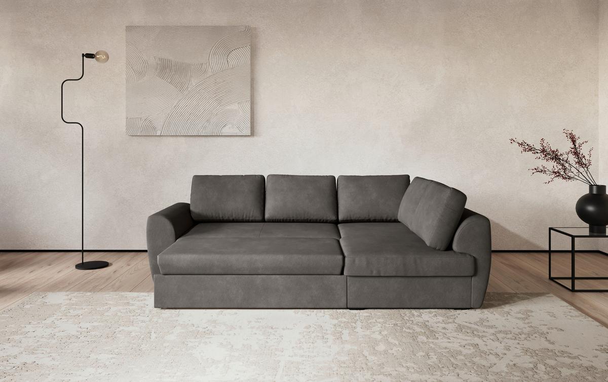 Ecksofa mit Bettfunktion Drift Microfaser grau, B: 253cm - Schwarz/Grau, Trend, Textil (253/154cm)