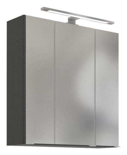 Spiegelschrank Arezzo mit Led 3-Türig BxHxT: 60x64x20 cm - Graphitfarben, Basics, Glas/Holzwerkstoff (60/64/20cm) - Held