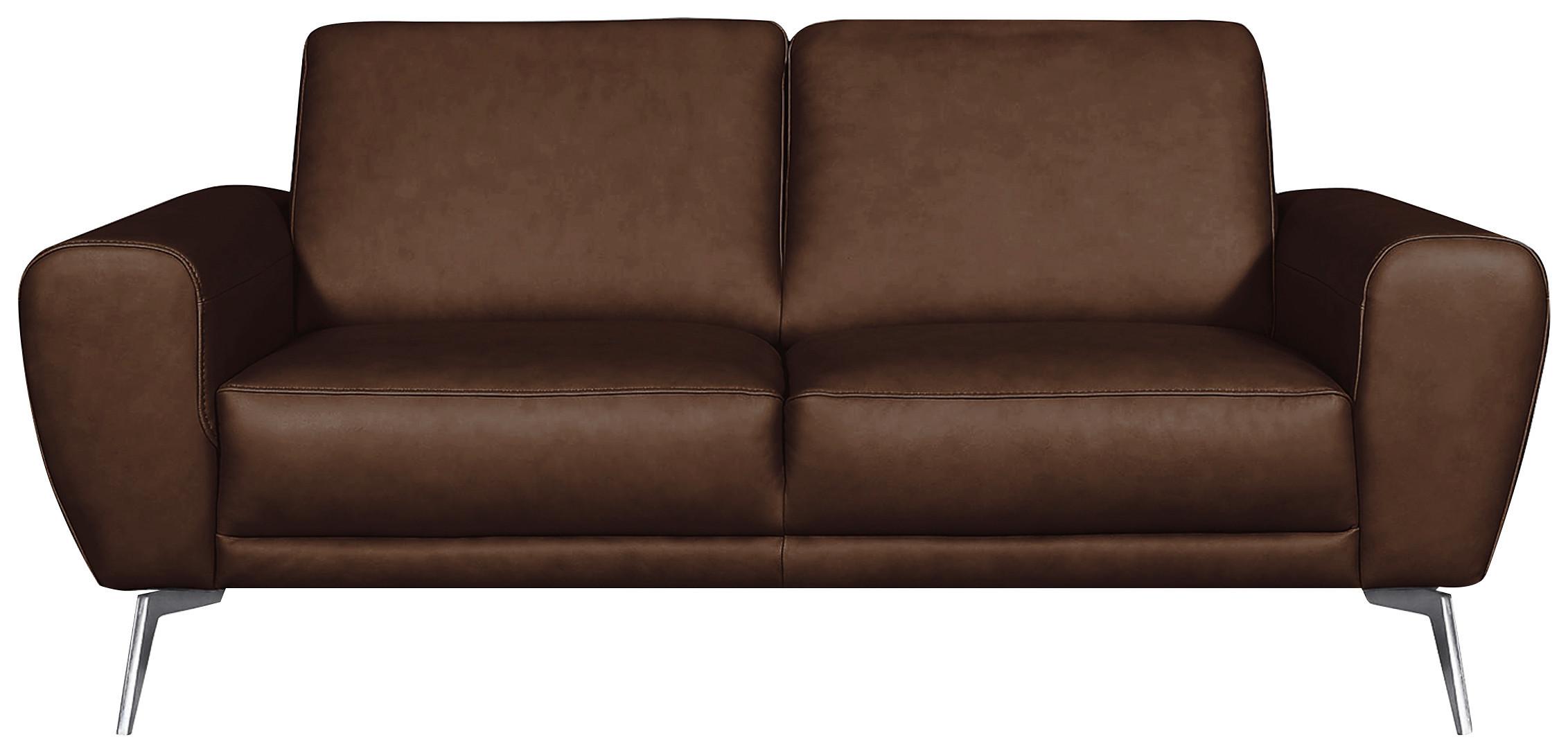 2-Sitzer-Sofa D. Braun Schwarz, B: 177 cm - Chromfarben/Dunkelbraun, Design, Leder (177/85/92cm) - Livetastic