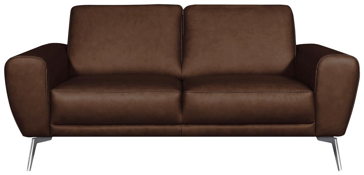 2-Sitzer-Sofa D. Braun Schwarz, B: 177 cm - Chromfarben/Dunkelbraun, Design, Leder (177/85/92cm) - Livetastic