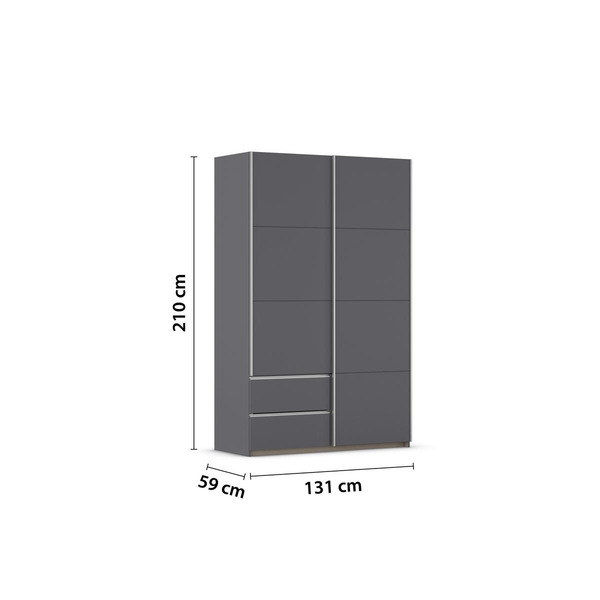 Schwebetürenschrank Stoke Grau/alufarben B: 131 Cm - Alufarben/Grau, MODERN, Holzwerkstoff (131/210/59cm) - Rauch Möbel