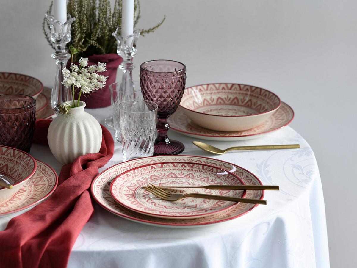 Tafelservice Mexico Rot Weiß, Multicolor, Rostfarben - Rostfarben/Multicolor, Basics, Keramik (31/30/32cm) - Creatable