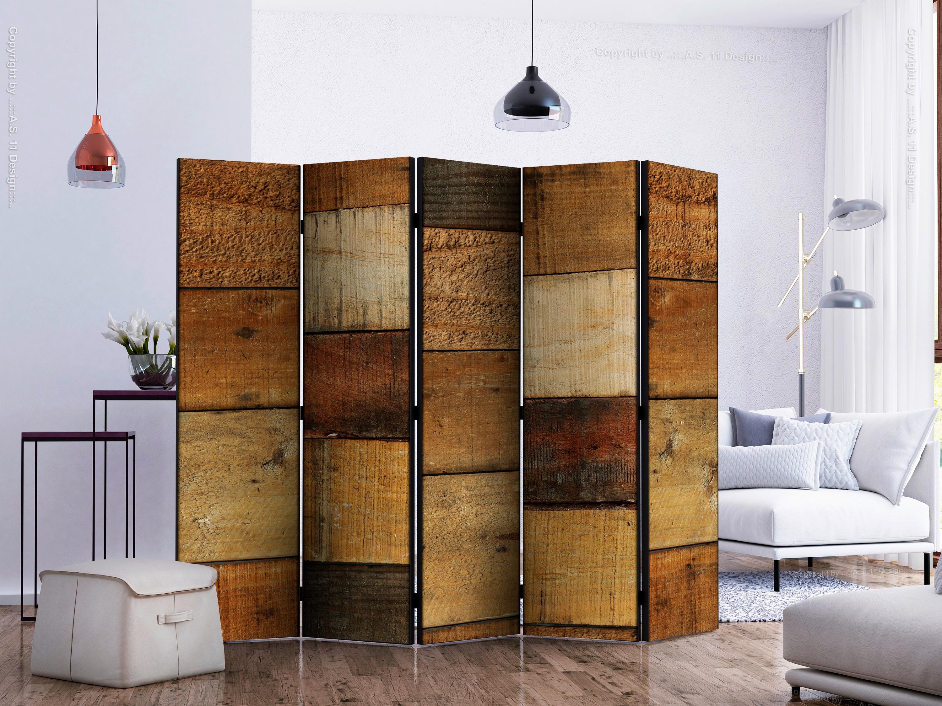 Paravent Braun Cognac B: 225 cm - Cognac/Braun, Basics, Holz/Textil (225/172/3cm) - artgeist