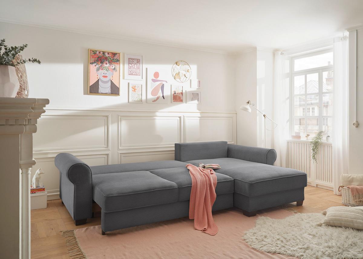 Ecksofa Maureen Dunkelgrau S:318x197cm - Dunkelgrau/Schwarz, KONVENTIONELL, Textil (318/197cm) - MID.YOU