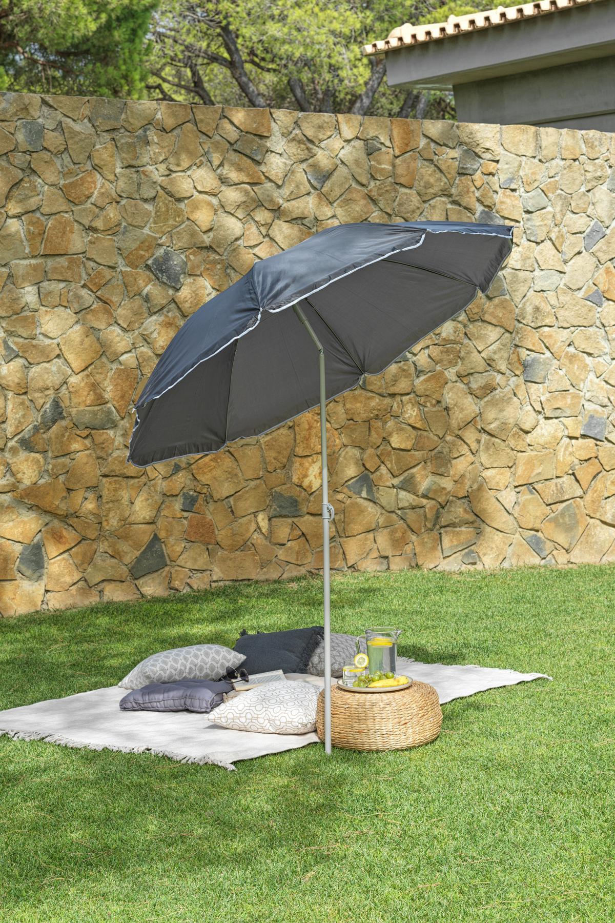 Sonnenschirm Sophie II DM: 180 H: 190 cm Anthrazit - Anthrazit/Rot, KONVENTIONELL, Textil/Metall (180/190cm) - Ondega