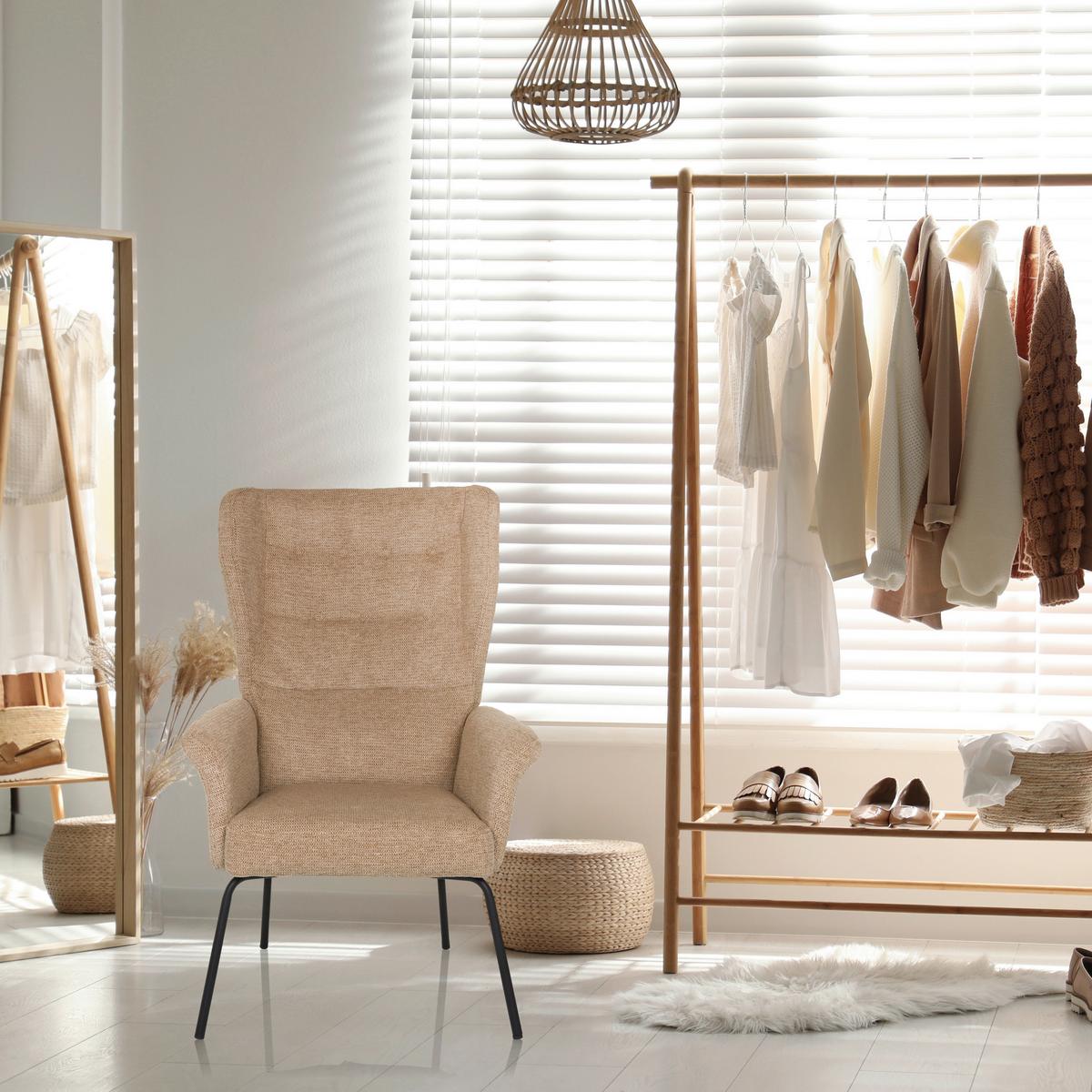 Ohrensessel Havenio Beige B: 71 cm - Beige/Schwarz, MODERN, Textil (71/110/71cm) - MID.YOU