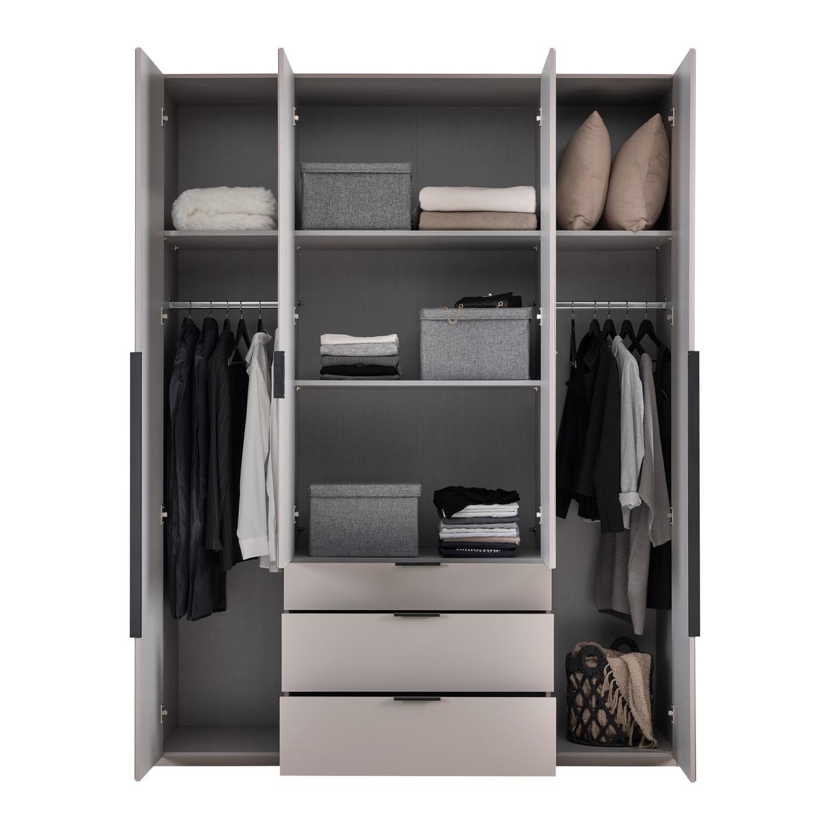 Šatníková skriňa NEW YORK - čierna/sivá, Konventionell, kov/kompozitné drevo (180/236/58cm)